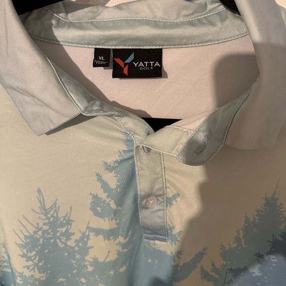 Yatta Golf Performance Shirt XL Men Blue Forest Evergreen Trees Short‎ Sleeve - Picture 3 of 5